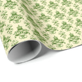  groen Damask Pattern op licht beige Cadeaupapier (Rol Hoek)