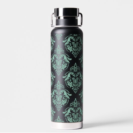 Groen  damaspatroon waterfles (Achterkant)