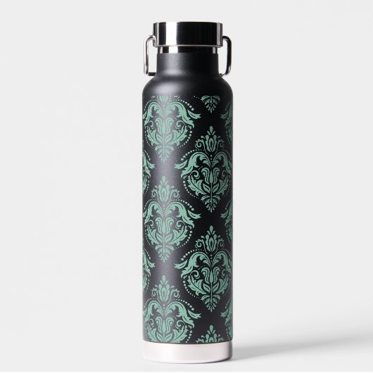 Groen  damaspatroon waterfles (Voorkant)