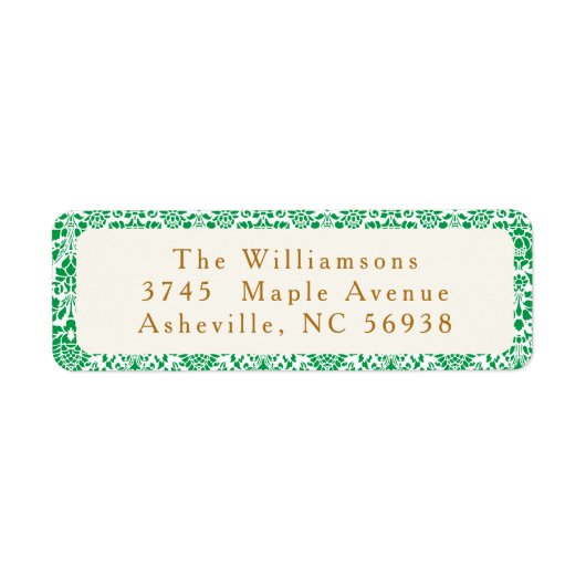  groen damast feestelijk retouradres etiket (Voorkant)