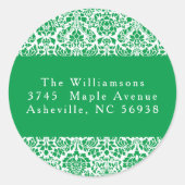  groen damast feestelijk retouradres ronde sticker (Voorkant)