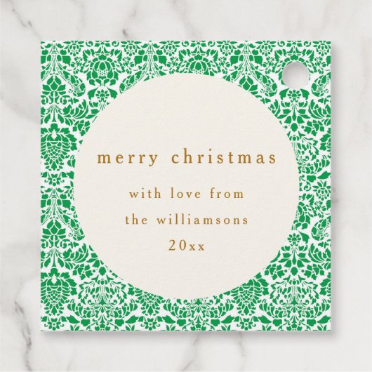  groen damast feestelijke aangepaste kerst bedankjes labels (Achterkant)