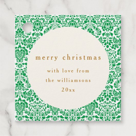  groen damast feestelijke aangepaste kerst bedankjes labels (Voorkant)