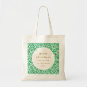  groen damast feestelijke aangepaste kerst tote bag (Voorkant)