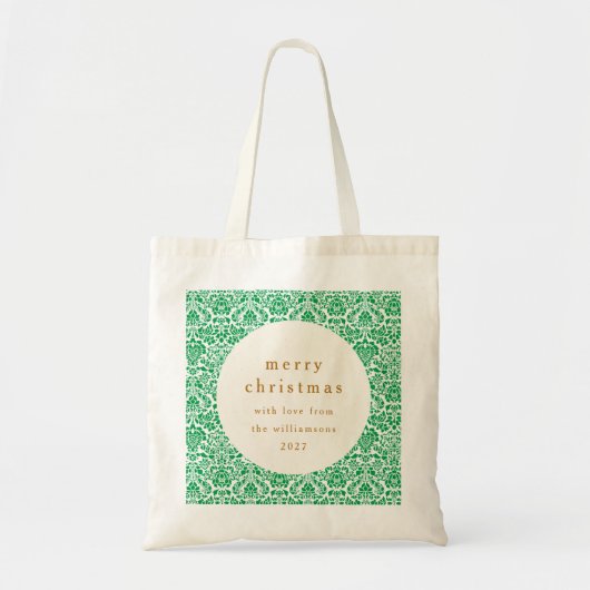  groen damast feestelijke aangepaste kerst tote bag (Voorkant)