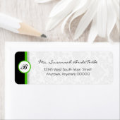 Groen damast monogram adreslabel etiket (Insitu)