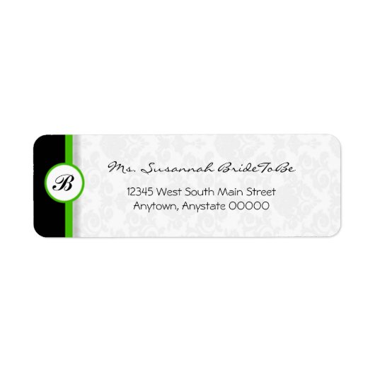 Groen damast monogram adreslabel etiket (Voorkant)