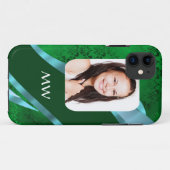 Groen damast monogram foto sjabloon Case-Mate iPhone case (Achterkant (horizontaal))