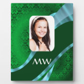 Groen damast monogram foto sjabloon fotoplaat (Voorkant)