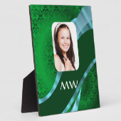 Groen damast monogram foto sjabloon fotoplaat (Zijkant)