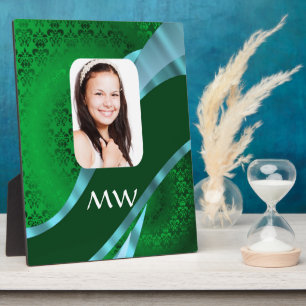 Groen damast monogram foto sjabloon fotoplaat