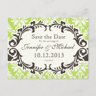 Groen Damast Save the Date briefkaart