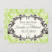 Groen Damast Save the Date briefkaart (Voorkant / Achterkant)