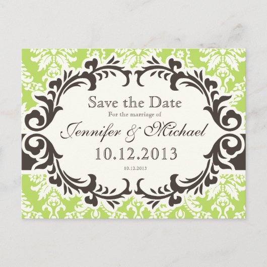 Groen Damast Save the Date briefkaart (Voorkant)