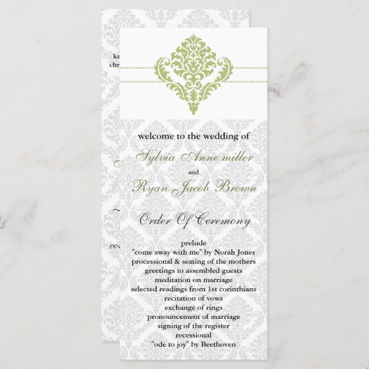 groen damast Trouwprogramma Programmakaart (Voorkant / Achterkant)