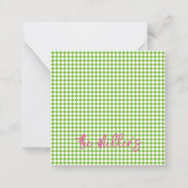 Groen dambord Roze NAAM Chique Preppy Fun Notitiekaartje
