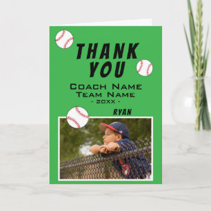 Groen Dank coach honkbalbal fotokaart Bedankkaart