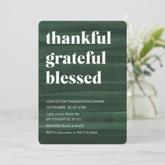 Groen dankbaar gezegend diner kaart (Staand voorkant)