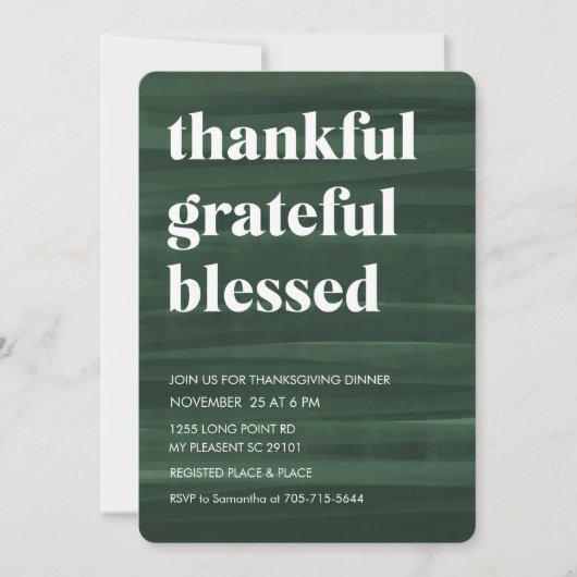 Groen dankbaar gezegend diner kaart (Voorkant)