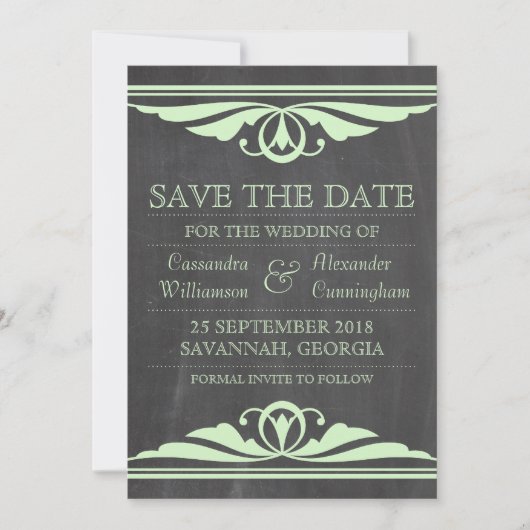 Groen deco-alkboard opslaan Datum invullen Save The Date (Voorkant)