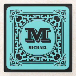  groen decoratief alfabet monogram glazen onderzetter