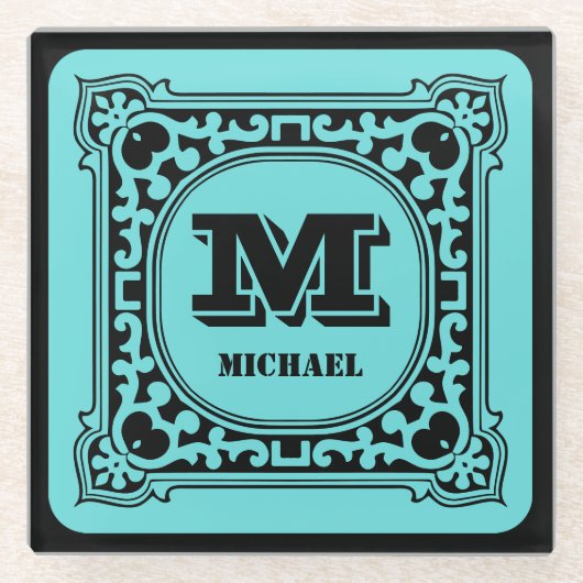  groen decoratief alfabet monogram glazen onderzetter (Voorkant)