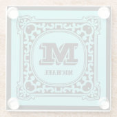  groen decoratief alfabet monogram glazen onderzetter (Achterkant)