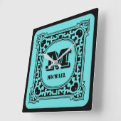 groen decoratief alfabet monogram vierkante klok (Hoek)