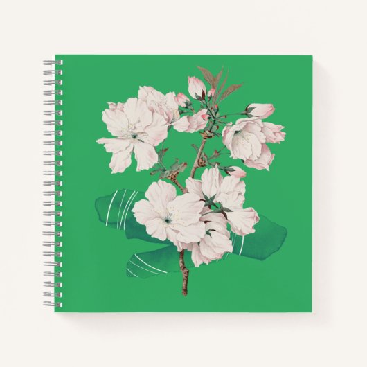 Groen deksel met witte bloemen notitieboek (Voorkant)