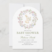 Groen Delicate Floral Bunny Baby shower Kaart (Voorkant)