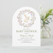 Groen Delicate Floral Bunny Baby shower Kaart (Staand voorkant)