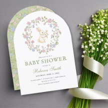 Groen Delicate Floral Bunny Baby shower