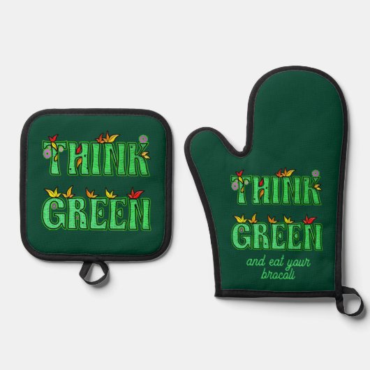 groen denken ovenwant & pannenlap set (Voorkant)