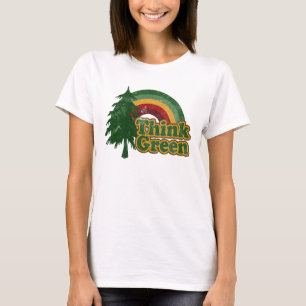 Groen denken, Retro regenboog en boom T-shirt