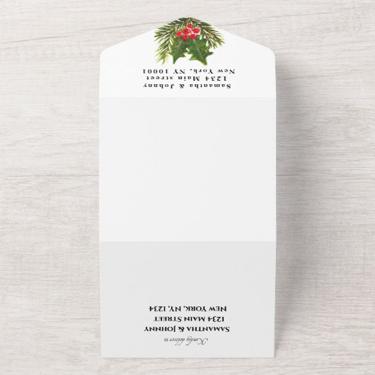 groen dennenappel winter Waterverf bruiloft All In One Uitnodiging (Buitenkant)