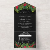 groen dennenappel winter zwart Waterverf bruiloft All In One Uitnodiging (Binnen)