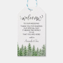 Groen dennenboom kalligrafie bruiloft welkom cadeaulabel