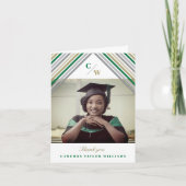 Groen diagonaal Stripes Foto Modern Afstuderen Bedankkaart (Voorkant)