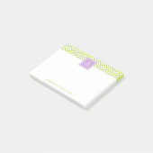 Groen diamantpatroon en Paars monogram Post-it® Notes (Schuin)