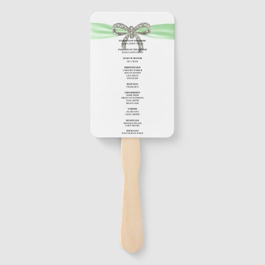 Groen Diamond Bow Wedding Programme Handwaaier (Achterkant)