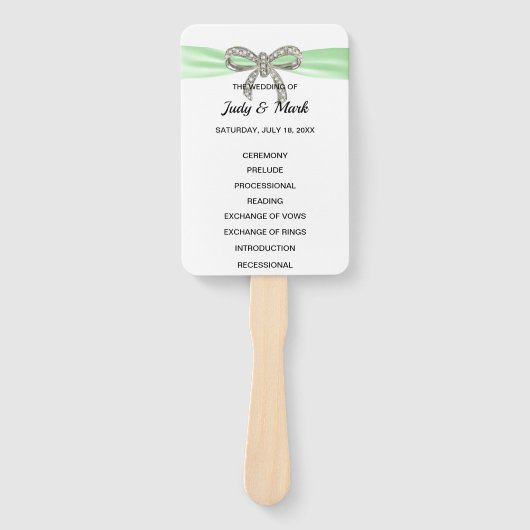 Groen Diamond Bow Wedding Programme Handwaaier (Voorkant)