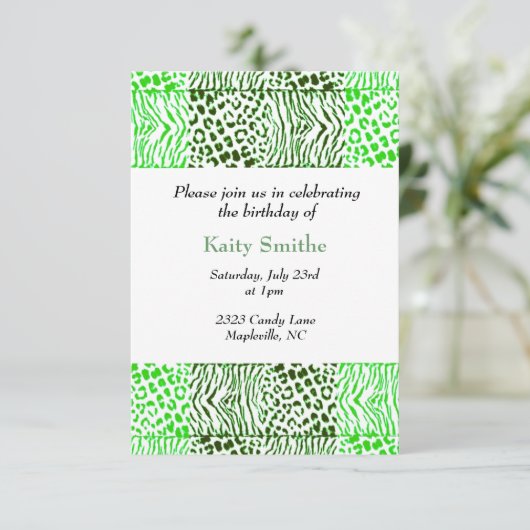 Groen dierentuin - Birthday - uitnodiging (Staand voorkant)