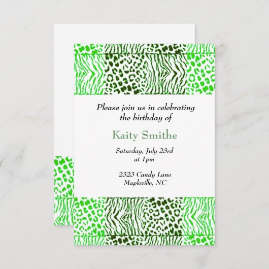 Groen dierentuin - Birthday - uitnodiging (Voorkant / Achterkant)