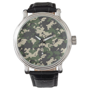 Groen Digitaal Camouflagepatroon Horloge