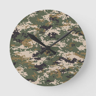 Groen Digitaal Camouflagepatroon Ronde Klok
