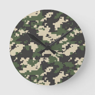 Groen Digitaal Camouflagepatroon Ronde Klok