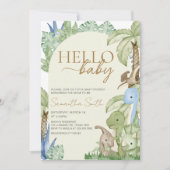 Groen Dinosaurus Baby shower Kaart (Voorkant)