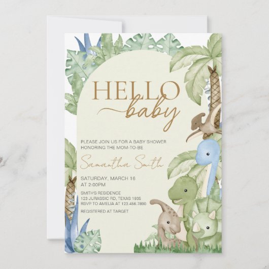 Groen Dinosaurus Baby shower Kaart (Voorkant)