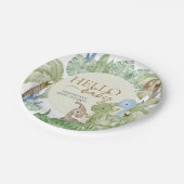 Groen Dinosaurus Baby shower Papieren Bordje (Gekanteld)