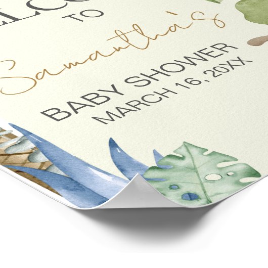Groen Dinosaurus Baby shower Welkom Poster (Hoek)